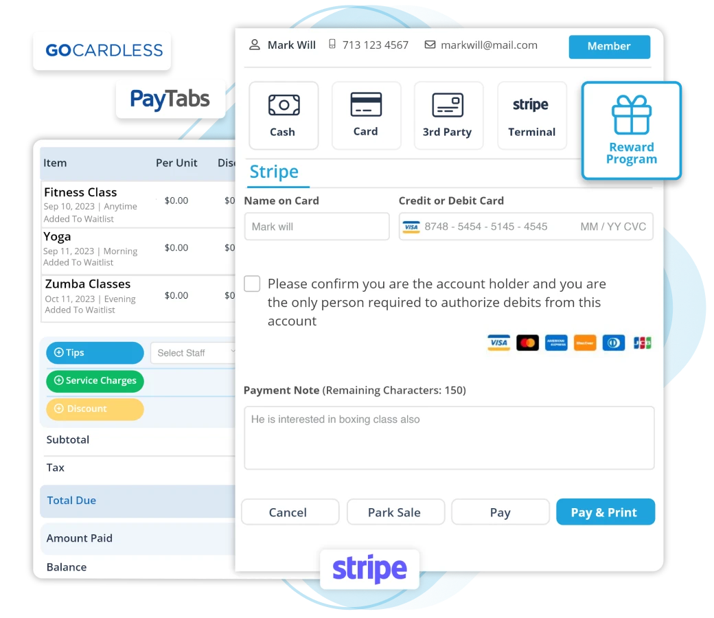 Point of sale software with different payment types